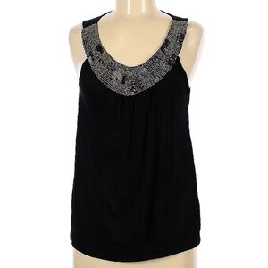 Simply Irresistible Sleeveless Tank Top bead embellished collar medium black